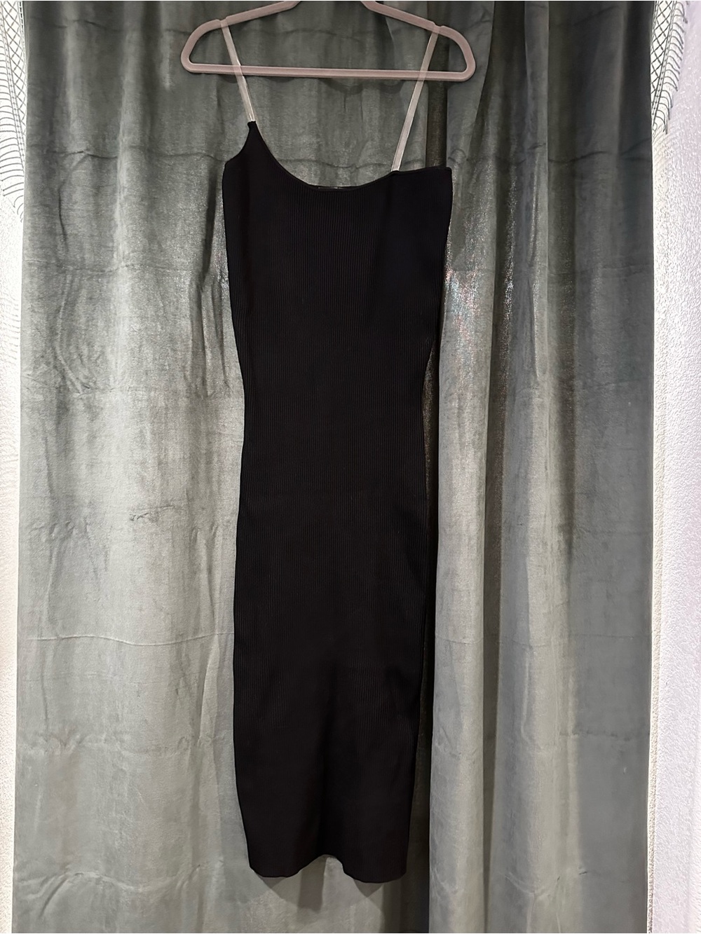 Missguided Black Ribbed Midi Slip Dress with Thin Straps